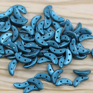 NEW! 10gm 10x3mm Saturated Metallic Shaded Spruce 2-hole Crescent Czech Glass Beads, fabulous new beads!!! CzechMates beads.