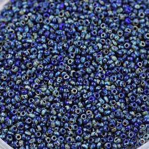 20g 11/0 Cobalt Picasso Miyuki Seed Beads - 20grams - spectacular colors, earthy Picasso beads...