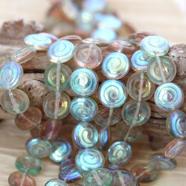 10pcs 13mm Kelly - Rose AB Spiral Shell / Snail Czech Glass Beads