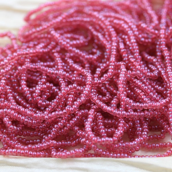 11/0 Transparent Deep Rose Luster Czech seed beads - 1 hank - 12/20", shiny blossom pink beads