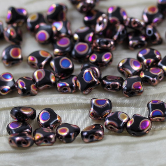 Ginkgo Beads 2-Hole Czech Glass Leaf Beads JET FULL SLIPERIT