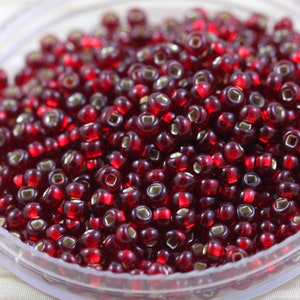 70g 6/0 Dark Ruby / Silver Lined Czech Seed Beads, 70grams, fabulous firefly effect, rich color