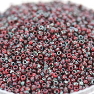 NEW!!! 20g 11/0 Dark Red Picasso Miyuki Seed Beads - 20grams - spectacular colors, earthy Picasso beads...
