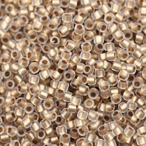 20g 15/0 Matte Crystal / Gold Lined Toho Seed Beads, superior quality, micro seed beads, frosted beads, Toho 989FM