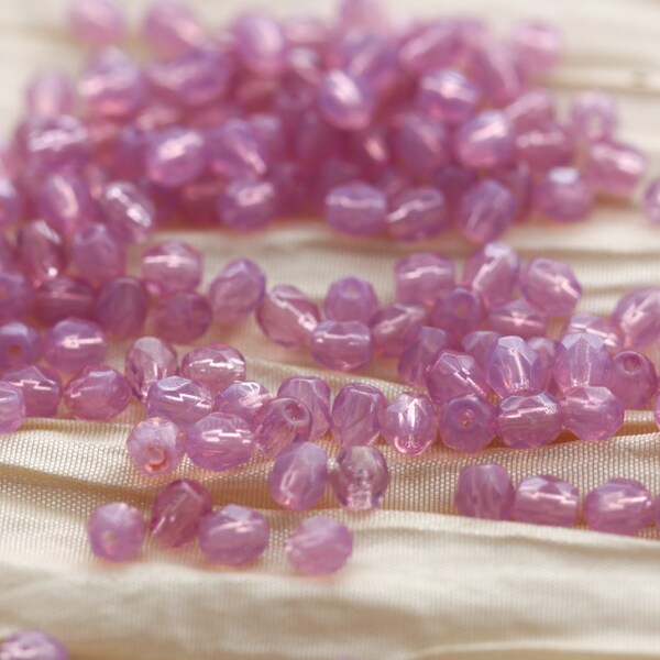 NEW! 100pcs 4mm Pink Opal  Fire Polished Faceted Round Czech Glass Beads