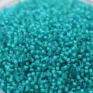 HOT! 20g 11/0 Aqua / Green Lined Matsuno seed beads - 20grams, cool spring color, ocean surf beads