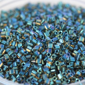 NEW!!! 30g 11/0 Topaz AB / Emerald Lined Triangle Toho Seed Beads - 30grams, fancy beads. superior quality, Toho 243