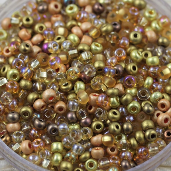 70g 6/0 Golden Glitter Mega Mix Czech seed beads, loose beads, fancy golden mix