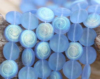 10pcs 13mm Matte Light Sapphire AB Spiral Shell / Snail Czech Glass Beads