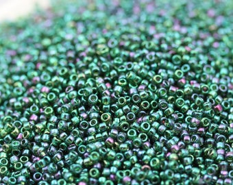 NEW! 20g 15/0 Gold Lustered Emerald Toho Seed Beads, superior quality, micro seed beads, Toho 322