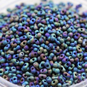25g 2x4mm Matte Raku Iris Peanut Japanese Glass Beads, peanut beads, berry beads, Matsuno beads