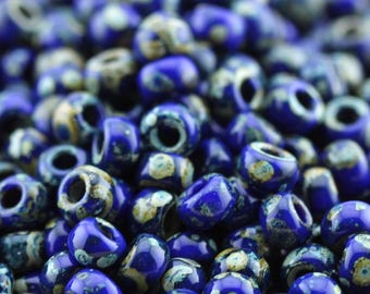 30g 6/0 Cobalt Picasso Miyuki Seed Beads - 30grams - spectacular color, earthy color...