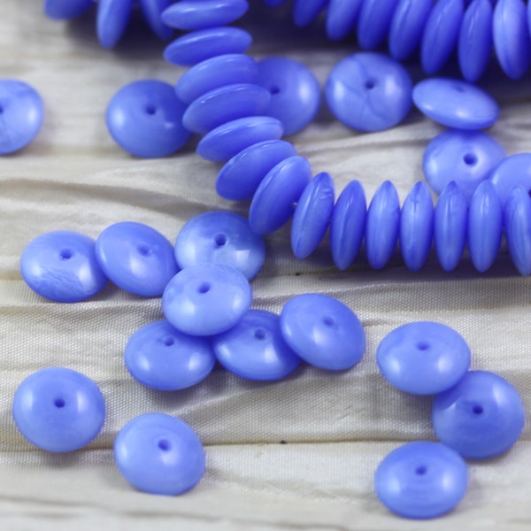 NEW! 50pcs 10mm Blue Silk Smooth Rondelle Czech Glass Beads, spacers, disc beads