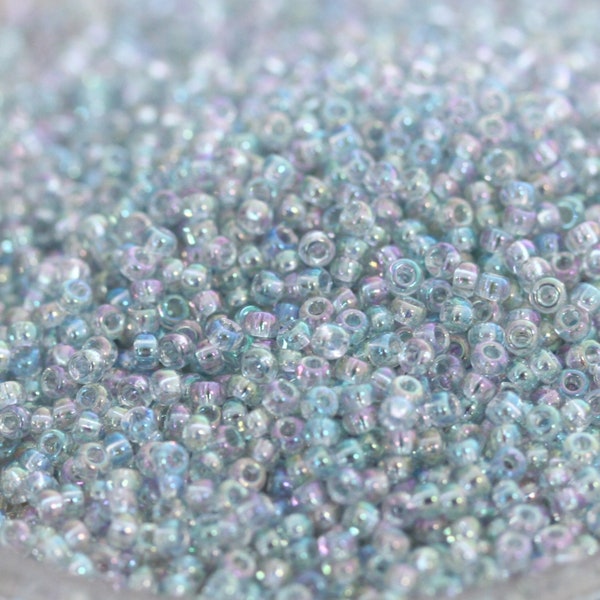 NOUVEAU !!! Perles de rocailles Miyuki transparentes bleu clair 11/0, or lustré, 20 g - 20 grammes, qualité supérieure, perles arc-en-ciel scintillantes, Miyuki 2443