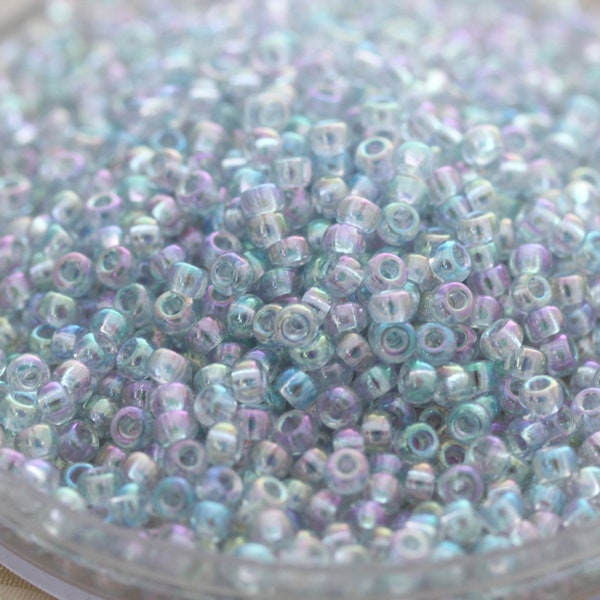 NEW!!! 20g 8/0 Transparent Light Blue Gold Luster Miyuki Seed Beads - 20grams - spectacular color, Miyuki 2443