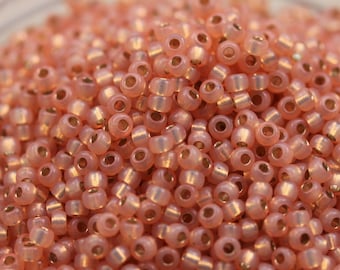 20g 8/0 Milky Pale Peach / Silver Lined Miyuki Seed Beads - 20grams, superior quality, color Miyuki 580