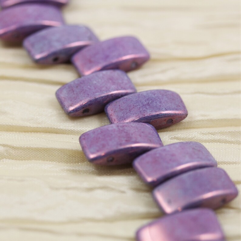 2 hole beads ethnic beads luster beads 15pcs 9X17mm Lila Vega Luster 2-hole Carrier Czech Glass Beads puffed rectangle glass beads NEW