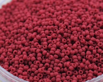 20g 11/0 Matte Dark Red Matsuno Seed Beads - 20grams - spectacular, matte rich red color, ceramic look