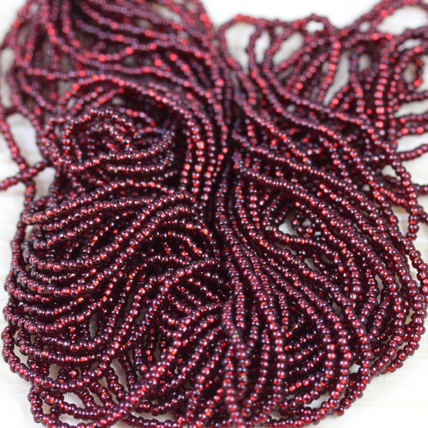 NEW!!! 11/0 Garnet / Silver Lined Czech Seed Beads, full hank -12/20", fabulous firefly effect, rich color...