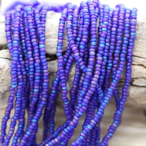 11/0 Matte Transparent Cobalt AB Czech seed beads - 1 hank - 12/20&quot;, frosted deep blue, beached glass beads, raku beads