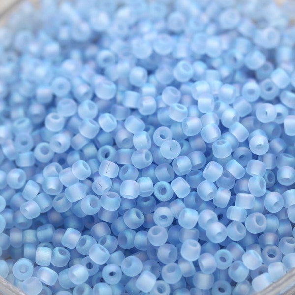 20g 8/0 Matte Pale Sapphire AB Matsuno Seed Beads - 20grams - spectacular color, frosted beach glass beads