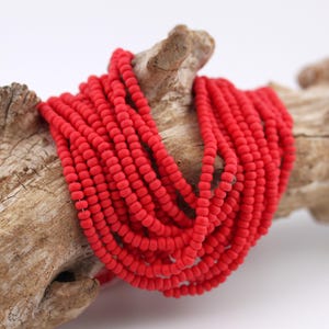 NEW!! 8/0 Matte Red Czech Seed Beads - 6/20&quot;, frosted ceramic look, rich bright red color beads