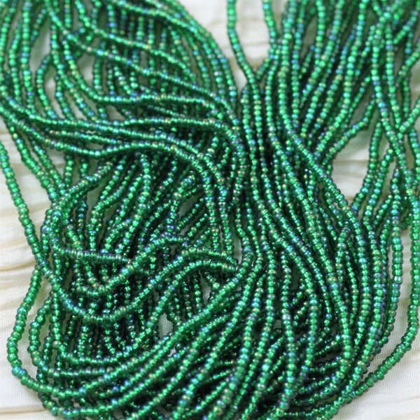 11/0 Kelly Green AB / Silver Lined Czech Seed Beads full hank -12/20" fabulous firefly effect, and deep green color, Christmas green