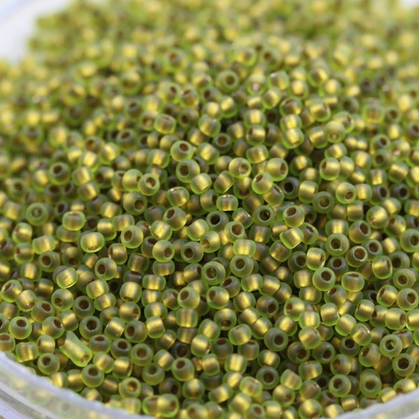 20g 11/0 Matte Peridot / Gold Lined Toho Seed Beads - 20grams, metallic beads. superior quality, Toho 996FM