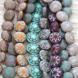 12pcs 13mm Star of Ishtar Coin Czech Glass Beads, pick your color, fabulous Picasso beads