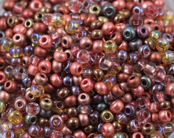 70g 6/0 Fancy Copper Mega Mix Czech seed beads, loose beads, fancy coppery posh mix