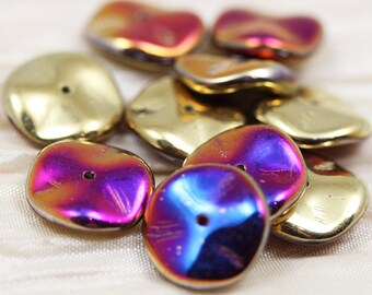 10pcs 12mm California Violet Ripple Czech Glass beads, wavy discs beads, metallic discs, fresh new shape