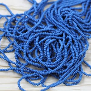 11/0 Matte French Blue Czech seed beads - 1 HANK - 12/20&quot;, frosted blue beads, ceramic looking beads, stormy blue color