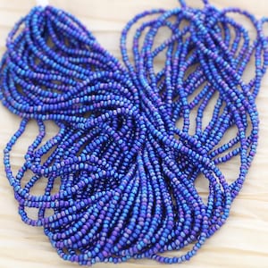¡¡¡NUEVO!!! 11/0 Cuentas de semillas checas AB azul real medio, 1 madeja - 12/20&quot;, cuentas de color azul profundo, cuentas de arco iris azul, cuentas de océano