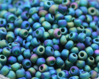 30g 6/0 Matte Transparent Teal Iris Matsuno Seed Beads - 30grams - spectacular color...