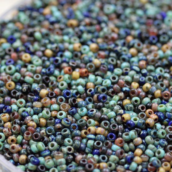 Exclusive!!! 20g 11/0 Blue Lagoon Picasso Mega Mix Miyuki Seed Beads - 20grams - spectacular colors, ocean Picasso mix...