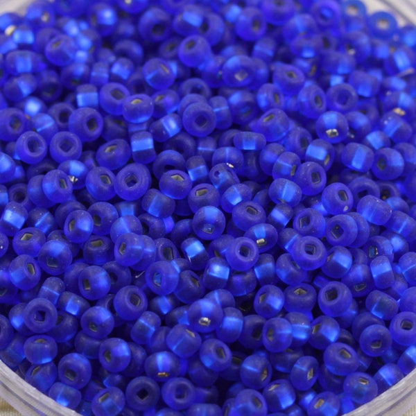 RARE! 70g 6/0 Matte Capri Blue / Silver Lined Czech Seed Beads, 70grams, frosted finish, fabulous firefly effect, rich color...