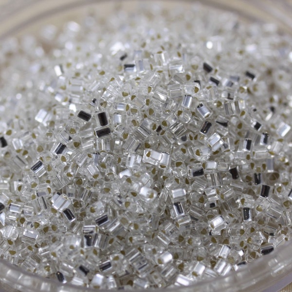 30g 11/0 Crystal Silver Lined Triangle Toho Seed Beads - 30grams, fancy beads. superior quality, Toho 21, crystal firefly beads