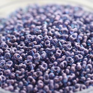 Discontinued! 25g 2x4mm Blueberry Gold Luster Farfalle Japanese Glass Beads, peanut beads, berry beads, Matsuno beads