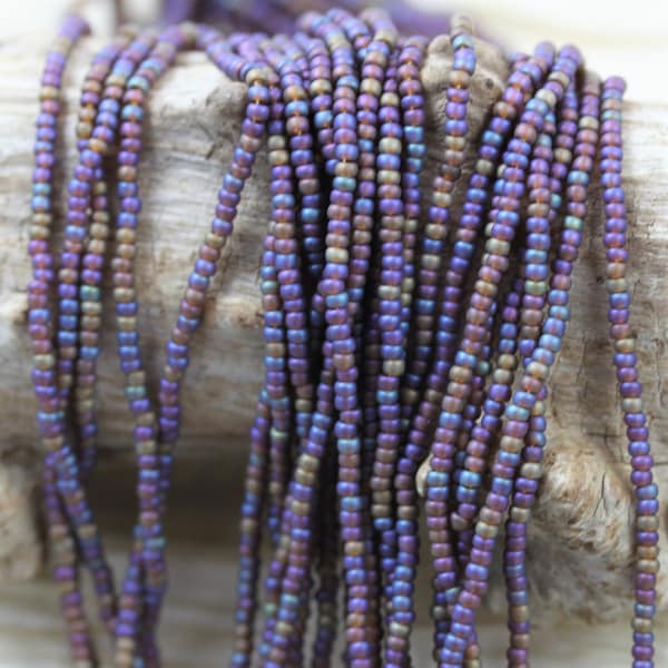 11/0 Matte Smoky Topaz AB Czech seed beads - 1 HANK - 12/20", Raku beads, matte rainbow beads, frosted rainbow