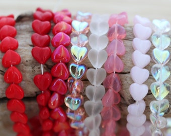 25pcs 8mm Indented Heart Czech Glass Beads, glowing hearts, delicate style