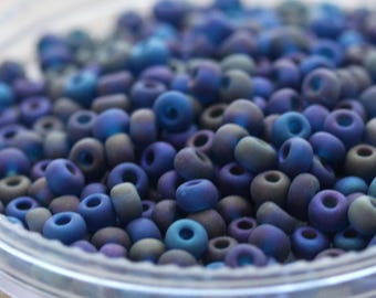 NEW! 70g 5/0 Matte Montana Blue Iris Czech Seed Beads - loose, 70g, eye-catching beachy beads, incredible iris shimmer