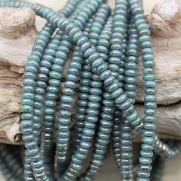 98-100 pcs 4 mm Turquoise Bronze Picasso Rondelle Lisse Perles de verre tchèque, petites entretoises, perles Picasso, perles pour bracelet wrap