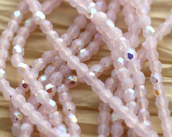 98-100pcs 4mm Light Pink Opal AB Fire Polished Faceted Round Czech Glass Beads