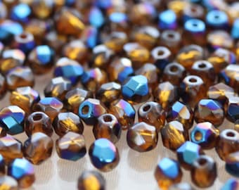 NEW!!! 98-100pcs 4mm Topaz Azuro Fire Polished Faceted Round Czech Glass Beads