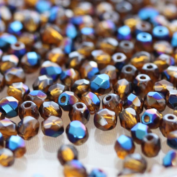 NEW!!! 98-100pcs 4mm Topaz Azuro Fire Polished Faceted Round Czech Glass Beads