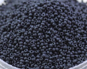 20g 11/0 Frosted Jet Miyuki Seed Beads - 20grams - spectacular, frosted ceramic beads, matte black beads, Miyuki 401F