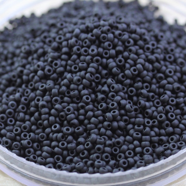 20g 11/0 Frosted Jet Miyuki Seed Beads - 20grams - spectacular, frosted ceramic beads, matte black beads, Miyuki 401F