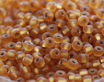 RARE!!! 70g 6/0 Matte Dark Gold / Silver Lined Czech Seed Beads, 70grams, frosted finish, fabulous firefly effect, rich color...