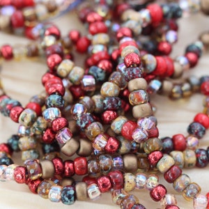 NEW!!! 30g 6/0 Red Rocks Picasso Mega Mix Japanese Seed Beads - 30g ~44&quot; - spectacular colors, earthy terracotta Picasso beads...