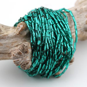 NEW! Emerald / Silver Lined Twisted Bugles #3 Czech seed beads
